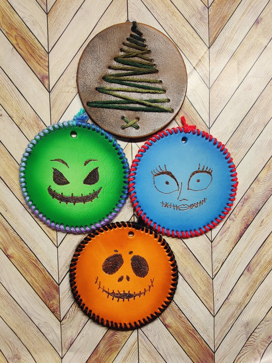 leather-nightmare-before-christmas-ornament-set-of-4-etsy