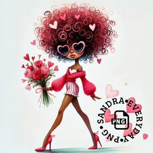 Clipart di ragazza nera eccentrica / ragazza afroamericana / stravagante / PNG / JPG / diario spazzatura / San Valentino impertinente / arte murale / uso commerciale / stampa su richiesta