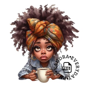 Quirky Black Girl Clipart | African American Girl |PNG|JPG| Junk Journal| Coffee Heads| Coffee Love|Wall Art|Commercial Use| Print on Demand