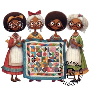 Quirky Black Girl Clipart | African American |PNG|JPG| Junk Journal| Quilting Women| Group|Wall Art| Commercial Use| Print on Demand