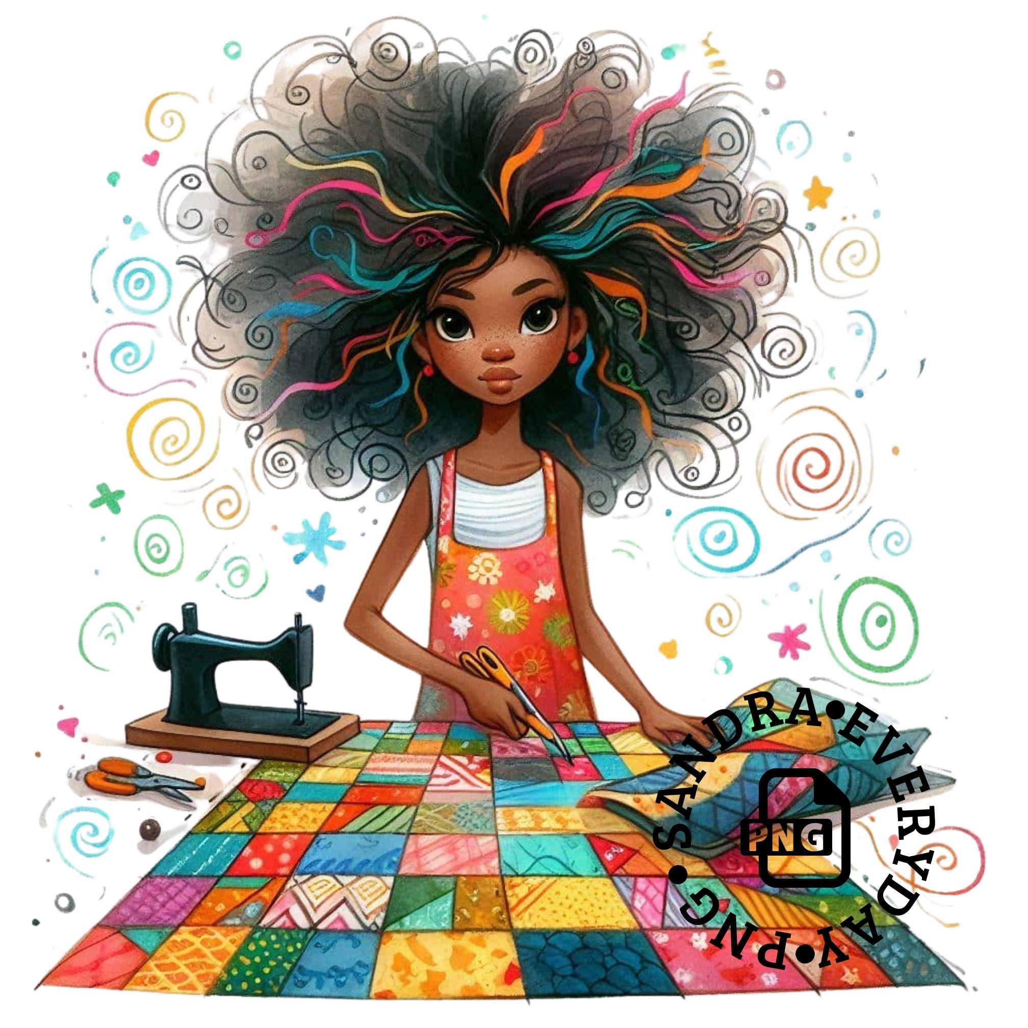 Quirky Black Girl Clipart | African American |PNG|JPG| Junk Journal| Embroidery QuiltingLadies|Kids Wall Art|Commercial Use|Print on Demand