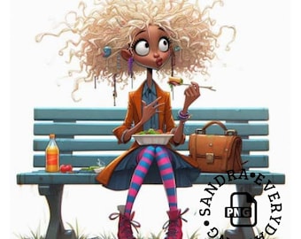 Imágenes prediseñadas de una chica negra peculiar: Hora del almuerzo PNG JPG (Descarga digital)