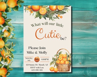 What Will Our Little Cutie Be Digital Invitation - Citrus Theme Gender Reveal -  A Cutie Gender Reveal - Editable - DIY - Canva