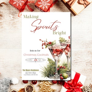 Christmas Cocktail Party Invitation: Editable Holiday Template(Digital Download, Canva, Editable)