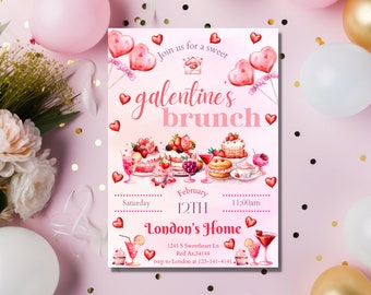 Galentines Brunch Digital Invitations -Galentines Brunch -Galentine's Day Brunch Invitation - Galentine's Day Brunch - Editable - Canva