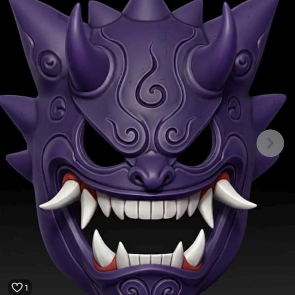 Gengar-Maske aus dem 3D-Druckverfahren – Individuelle Hörner- und Zahnfarben