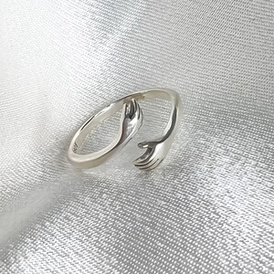 Guardian Hug Ring | 925 Sterling Silver | Adjustable | Angel Comfort Hands Protection Memorial Gift
