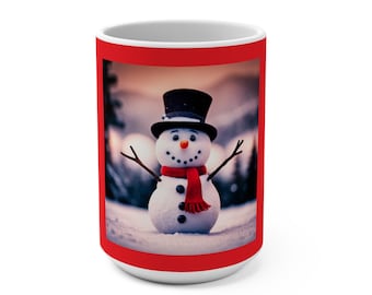 Xícara de café de boneco de neve - Caneca de férias de inverno 15oz, lindo acessório para bebidas de Natal, xícara de chocolate quente festivo, caneca de chá sazonal, presente engraçado de boneco de neve