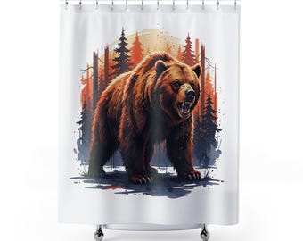 Grizzly Bear Shower Curtain | Forest Animal Bathroom Decor