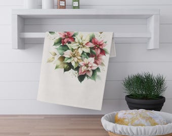 Paño de cocina con estampado de flor de Pascua, decoración navideña para la cocina, paño de cocina festivo, toalla de mano festiva, accesorios de invierno para el hogar, regalo para anfitriona