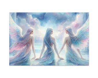 Canvaskunst aan de muur, engelen zich niet bewust, religieus decor, christelijk huiscadeau, beschermengelkunst, spiritueel woonkamerdecor