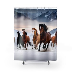 Horse Lover Shower Curtain – Rustic Western Bathroom Decor, Farmhouse Horse Print, Country Style Bath Curtain, Equestrian Gift for Her.