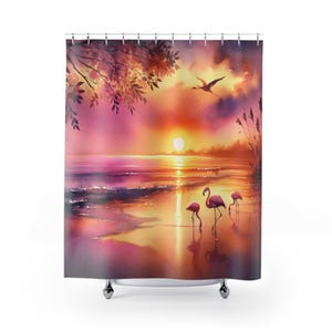 Flamingo Liebe Duschvorhänge, Badezimmer Dekor, Tropical Badezimmerzubehör, rosa Vogel Duschvorhang, Strand Haus Dekor, Flamingo Badezimmer