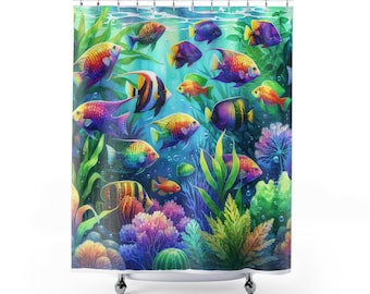 Underwater Sealife Shower Curtains, Ocean Bathroom Decor, Nautical Sea Creature Bath Curtain, Marine Theme Home Accessories, Coastal Beach
