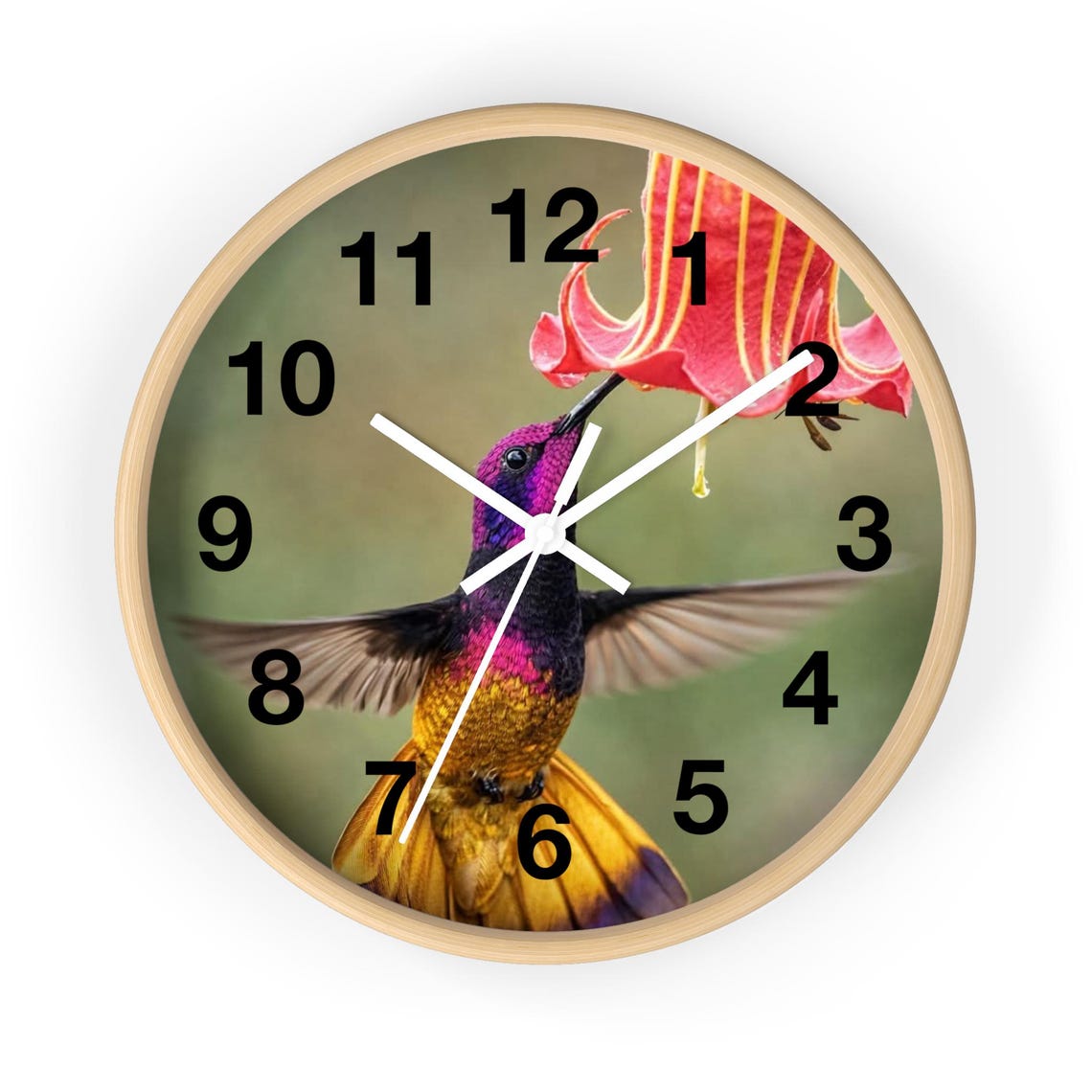 Colorful Hummingbird Flower Wall Clock | Botanical Bird Clock - Etsy