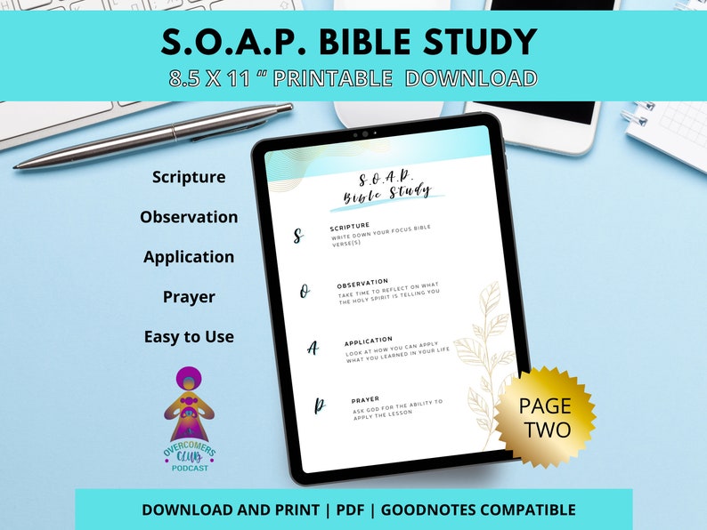 S.O.A.P. Bible Study Printable Template, Teal Theme - Etsy