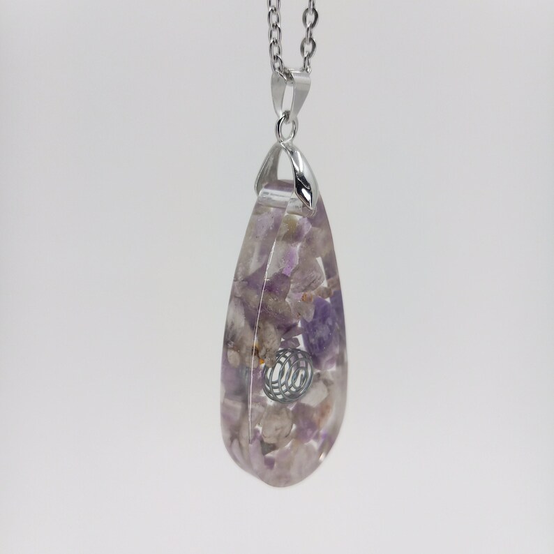 Pendentif Améthyste Africaine Forme Poire - Fait Main En Inde - Plaqué Argent - Pierre 70 Carats