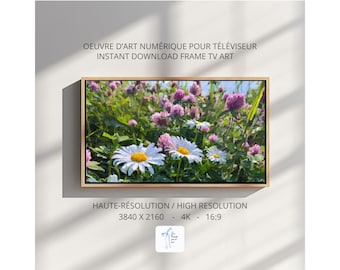 Oeuvre numérique, été fleurs sauvages blanches marguerites vintage, téléviseur Samsung, téléchargement instantané, Pâques printemps FIELD01