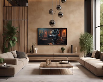 Camera et cinéma vintage en art mural ou TV Frame Samsung, un look retro en œuvre numérique, téléchargement instantané pour téléviseur VC01