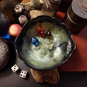 Bol à dés plateau vert sauge pour lancer les dés, rangement pour jeu de rôle ou jeton de jeu de société, bol attrape-tout bol à jetons, clés