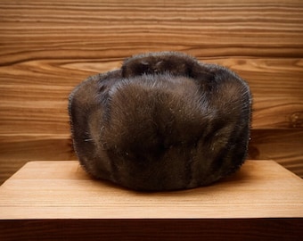 Chapeau de fourrure d’ushanka de vison noir fabriqué à partir de vraie fourrure de vison et tissu de manteau, chapeau d’hiver aviateur, chapeau de trappeur de fourrure de vison, chapeau de fourrure de vison naturel