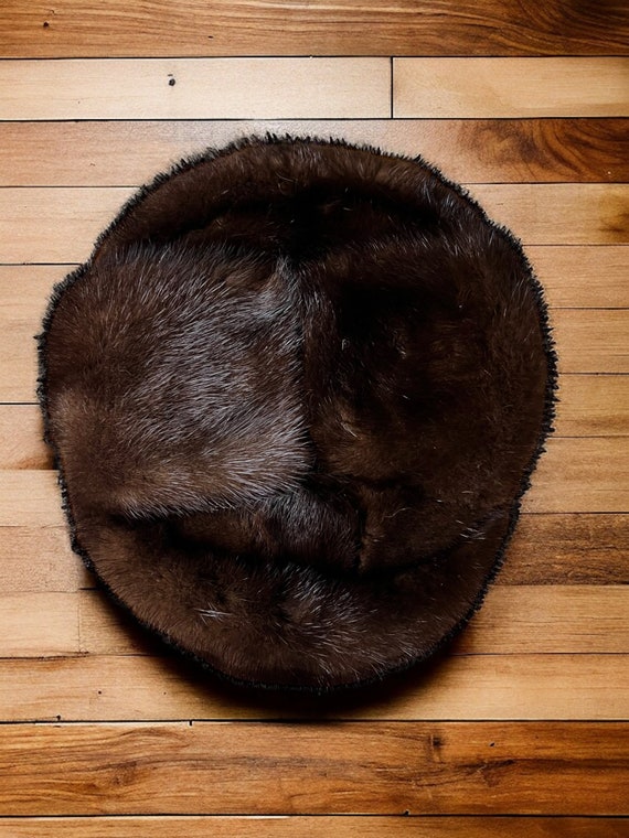 1950s real blackglama mink hat. Vintage Black Toque Hat Fur Felt with Rhinestone Brooch  main image 3