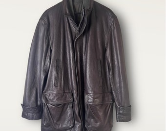 Salvatore Ferragamo deer skin jacket, deer skin, Brown long leather coat, vintage leather jacket, leather coat, size:  52, XL