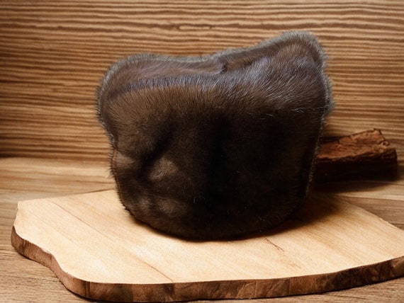 Black mink ushanka fur hat made from real mink fu… - image 3