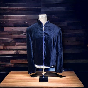 Vintage Blue Velvet Coat Blue Velvet Blazer Women&#39;s Cotton Jacket Urban Casual Jacket Velour Sports Coat, HERO PARIS, designer Size 44