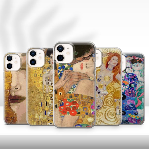 Coque peinte à la main Gustav Klimt pour iPhone 15 Pro Max, 14 Plus, 13, 12, 11, XR et Samsung S24, S23, A54, A53, Pixel 8, 7