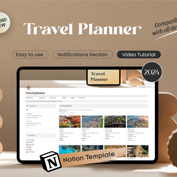 Notie Sjabloon Reisplanner 2024, Reisorganisator, Vakantie Notie Planner, Reisroute, Reisdagboek, Digitale Planner