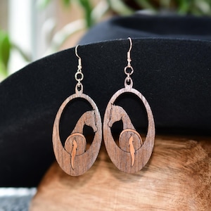 Horse lover gifts, gifts for mom, Wood Inlay Earrings, Farm girl, Horse girl. Laser crafts, Wooden Jewelry, Country girl, Rodeo person,