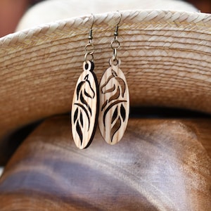 Oorbellen houtinlegwerk, westernartikelen, paardencadeaus, paardenmeisje, westerse sieraden, cowgirl-accessoires, cadeaus voor moeder, laserambachten, boerenmeisje,