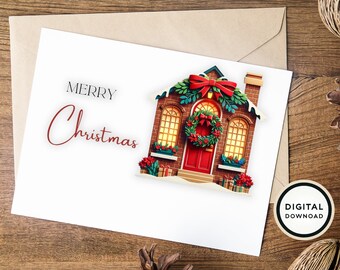 Merry Christmas Card | DIGITAL DOWNLOAD | Exquisite Door Card for Christmas | Print Size 8.5in x 11in  | Cut to 5in x 7in