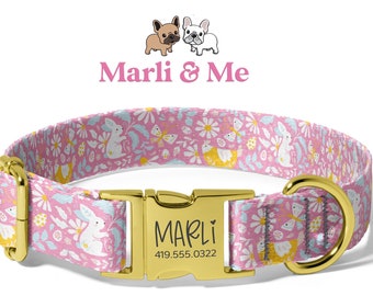 Easter Dog Collars, Personalized Dog Collars with Name, Pink Flower Dog Collars