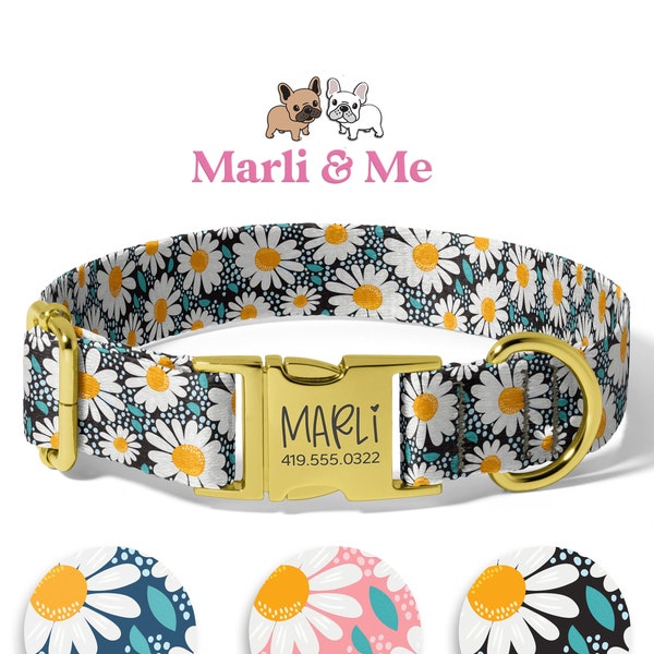 Daisy Dog Collars, Personalized Dog Collars, Custom Engraved Dog Collars, Girl Dog Collars