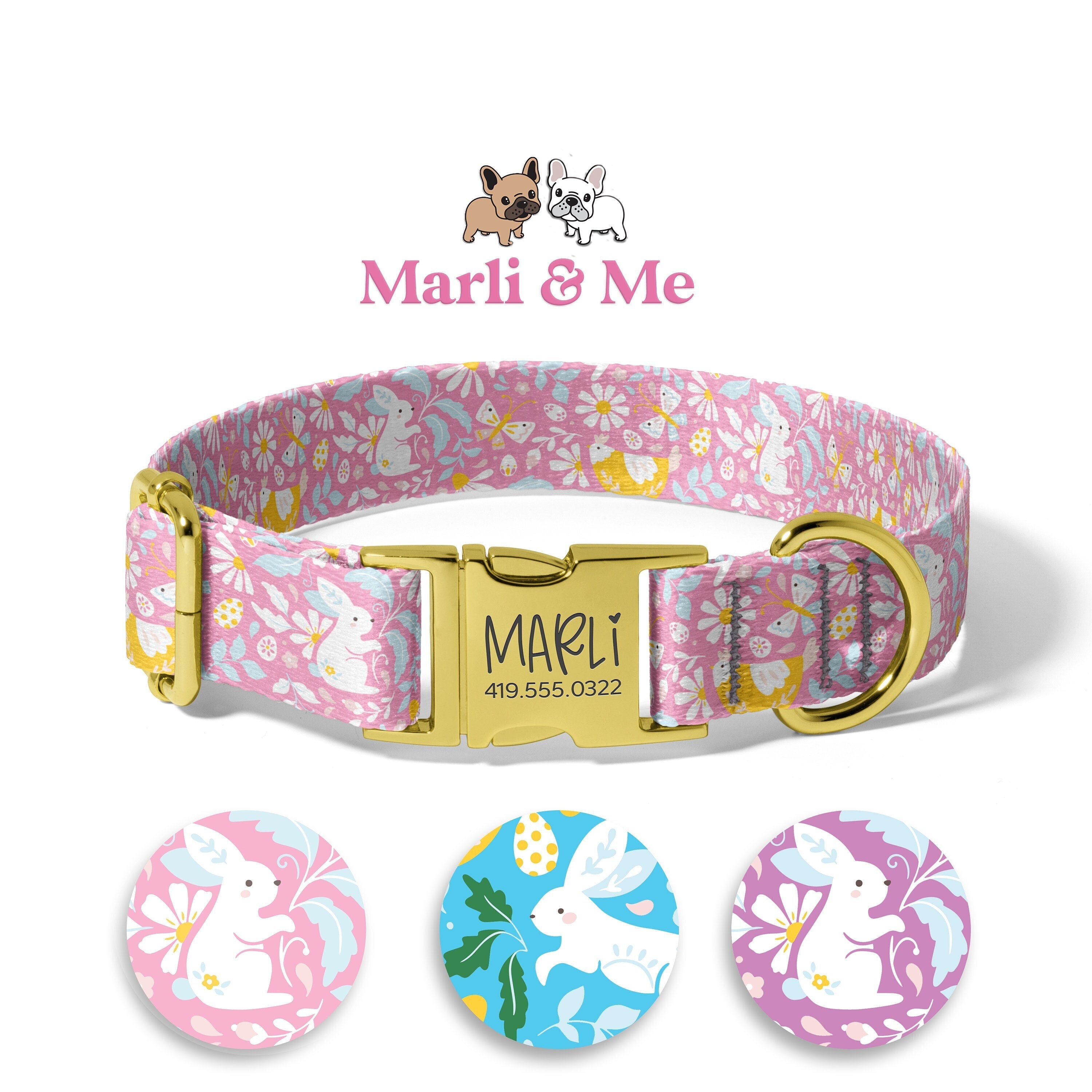 Easter Dog Collars, Personalized Dog Collars With Name, Pink Flower Dog