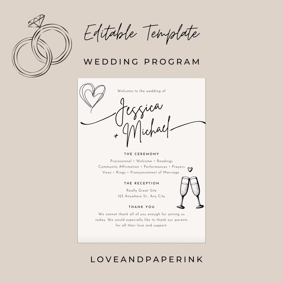 Simple Wedding Program Template - Etsy