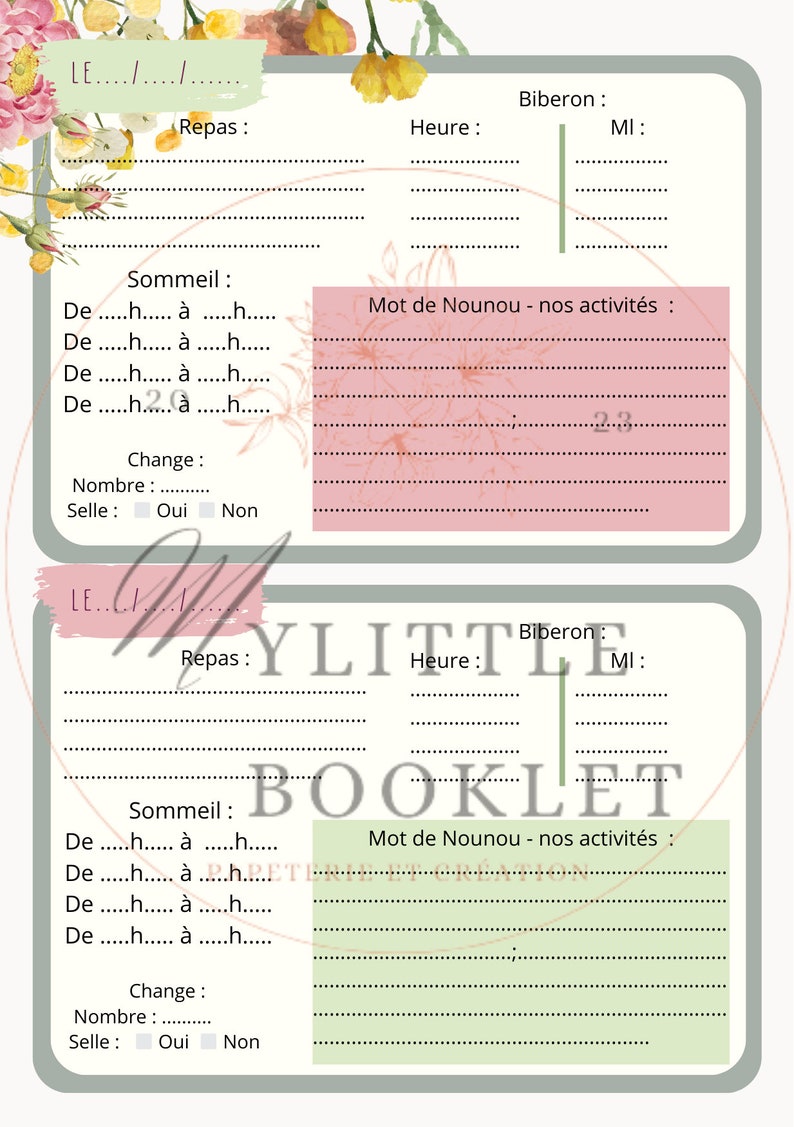 Carnet de liaison assistante maternelle : transmissions quotidiennes parents nounou / crèche / MAM. image 4