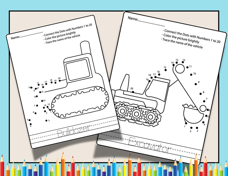 7 Construction Vehicles Worksheets for Kids Ages 48, Dot to Dot 120