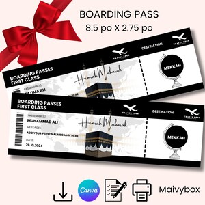 Karta pokładowa Umrah, edytowalny bilet na samolot hadżdż dla umrah, prezent dla Umrah, Mekka, bilet na samolot Mekka, prezent Umrah