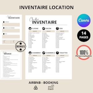 Könnte beinhalten: Eine Checkliste für die Inventarisierung einer Mietimmobilie. Die Checkliste ist in Abschnitte für Außenbereiche, Garage und Parkplatz, Notizen, Küche, Wohnzimmer, Badezimmer, Schlafzimmer 1, Schlafzimmer 2 und Toiletten unterteilt. Die Checkliste ist für Airbnb-Gastgeber konzipiert, um sicherzustellen, dass ihre Immobilie vollständig ausgestattet und für Gäste bereit ist. Die Checkliste ist zu 100 % anpassbar und umfasst 14 Seiten.