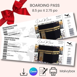 Carte d'embarquement omra , modifiable hajj billet d'avion pour la omra, cadeau pour la Omra, Mecque, billet d'avion mekka, cadeau Omra