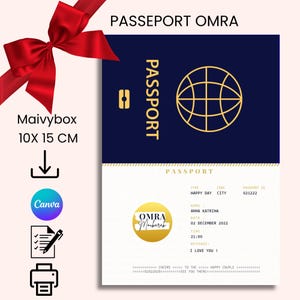 Passeport omra ,carte a gratter modifiable hajj billet d'avion pour la omra, cadeau pour la Omra, Mecque, billet d'avion mekka, cadeau Omra