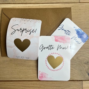 Carte à gratter personnalisable / Annonce grossesse / Annonce mariage / Demande en mariage / Pacs / Bon pour / Couronne coeur