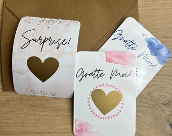 Carte à gratter personnalisable / Annonce grossesse / Annonce mariage / Demande en mariage / Pacs / Bon pour / Couronne coeur