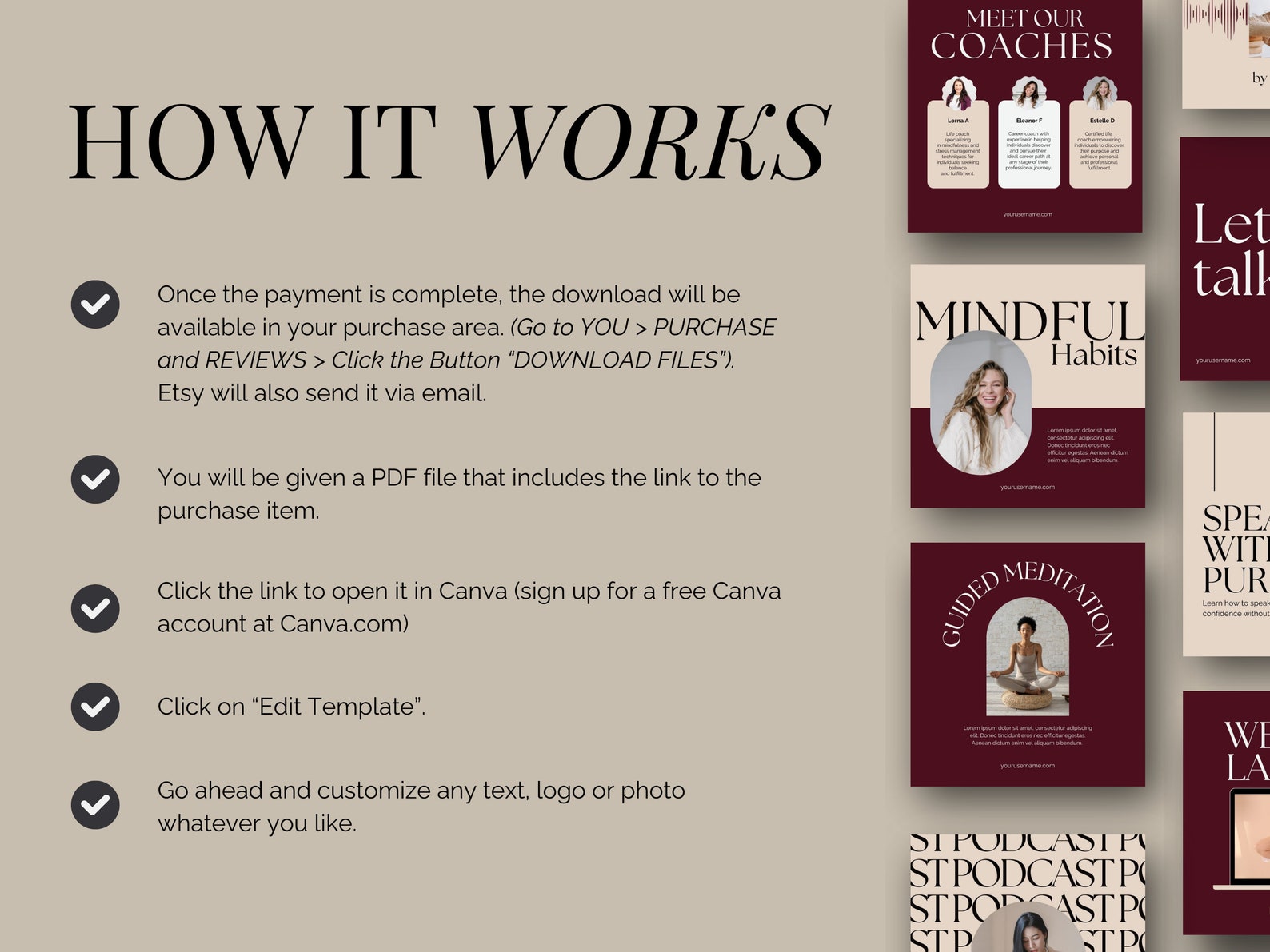 Luxury Social Media Templates Canva Coaching Instagram - Etsy
