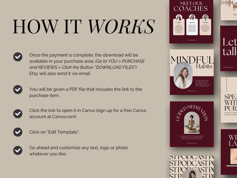 Luxury Social Media Templates Canva Coaching Instagram - Etsy
