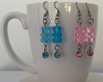 Gummy Bear Earrings | Rhinestone Earrings | Cute Gummy Bear Earrings | Pink Gummy Bear Earrings | Blue Gummy Bear Earrings | Cute Earrings