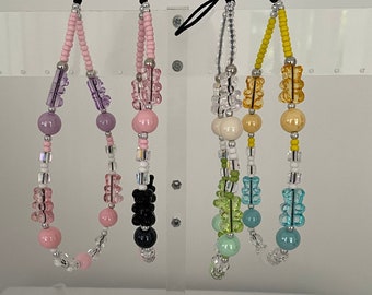 Correa de teléfono de oso gomoso / Correa de teléfono / Correa de pulsera de teléfono / Correa de pulsera de teléfono / Correa de teléfono con cuentas / Correa de muñeca de teléfono / Encantos de teléfono